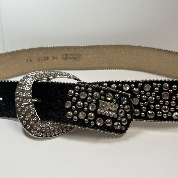 BB Simon Black Calf Hair Crystal Studded Extra Wide Belt W/Angle Buckle Sz XXL main image 7
